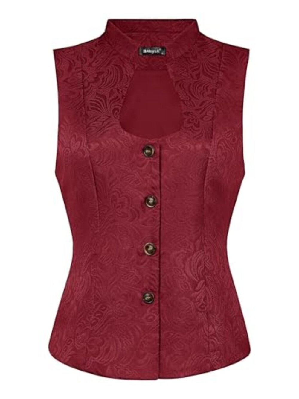 Vintage Steampunk Jacquard Sleeveless Vest with Button Front